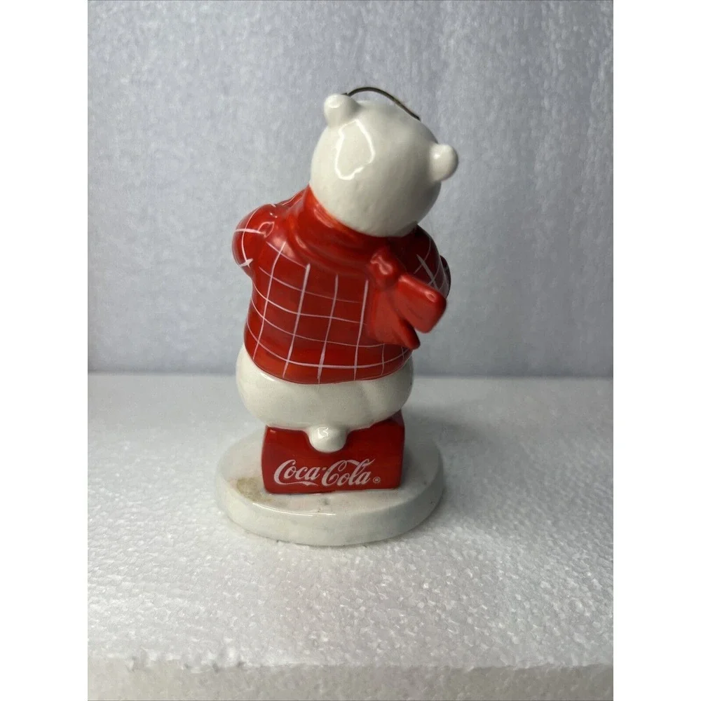 Coca‎ Cola 1995 Enesco Ceramic Polar Bear Ice Fishing & Skating Vtg Ornaments